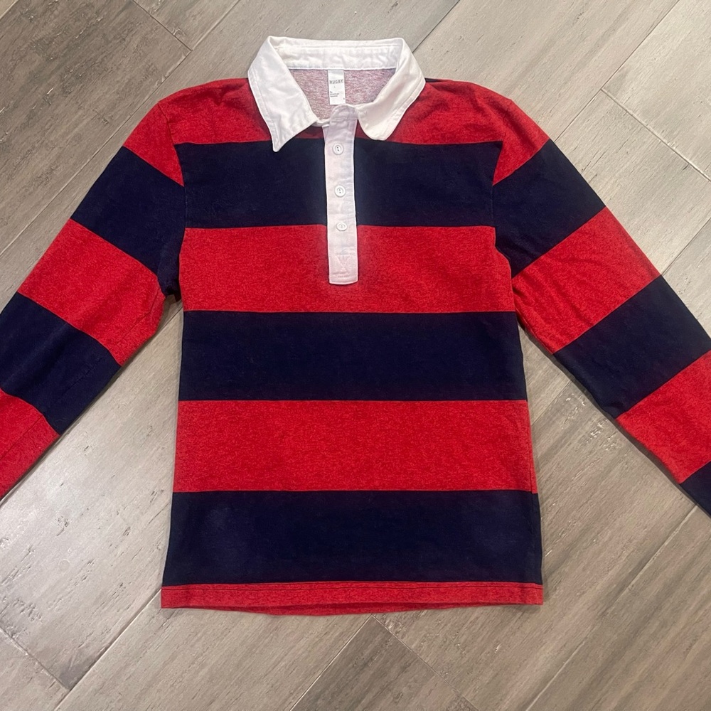 Vintage American Apparel Long Sleeve Rugby Striped Button-Down Polo Shirt Small